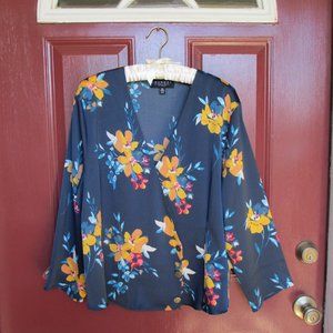 Laundry by Shelli Segal Blouse XL Floral Navy Blue NWOT